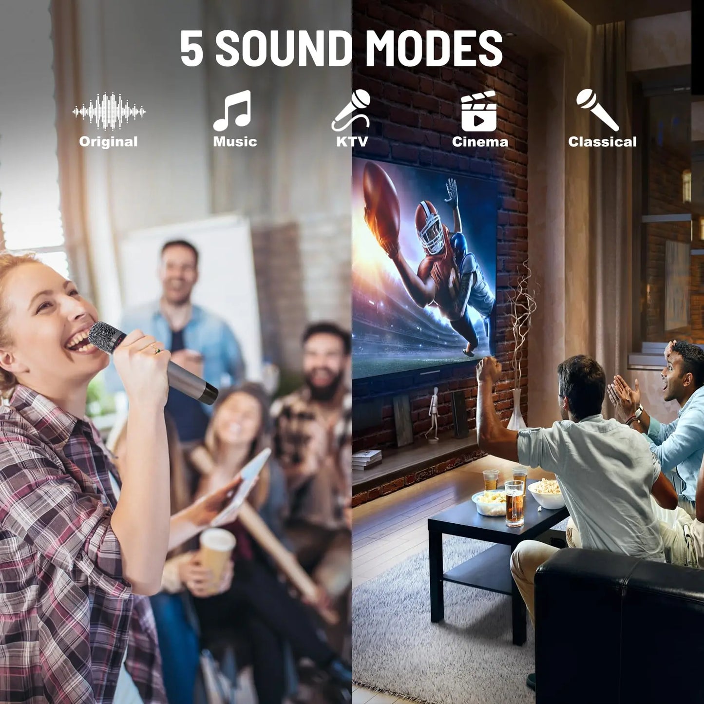 RHM K-222 Karaoke Machine with 2 UHF Wireless Microphones Stereo, Bluetooth Speaker Subwoofer Optical Fiber, Bluetooth, AUX, USB, PC, Suitable for Home Party, Meeting