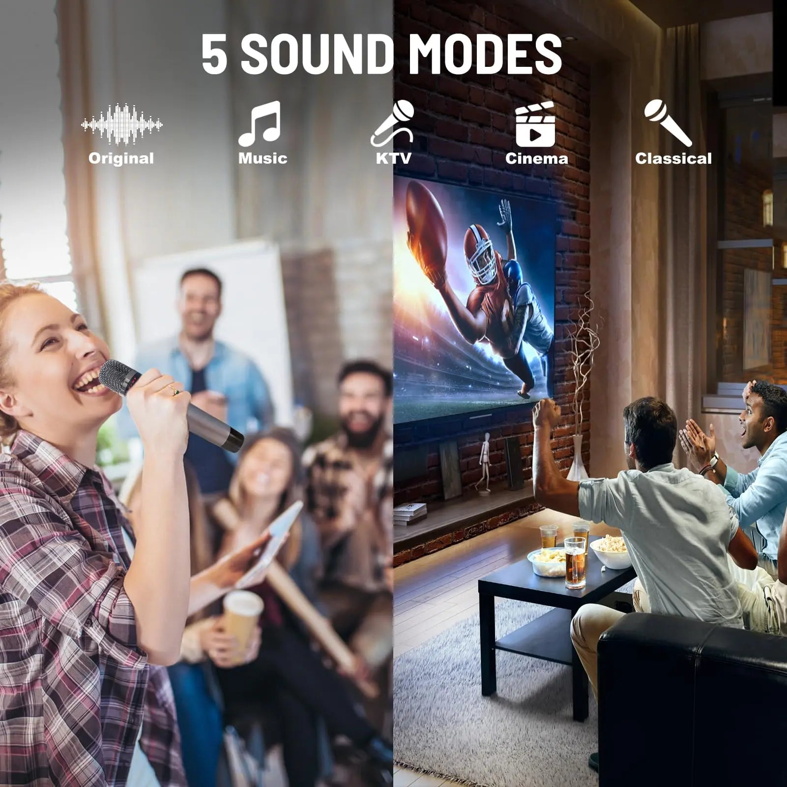 RHM K-222 Karaoke Machine with 2 UHF Wireless Microphones Stereo, Bluetooth Speaker Subwoofer Optical Fiber, Bluetooth, AUX, USB, PC, Suitable for Home Party, Meeting