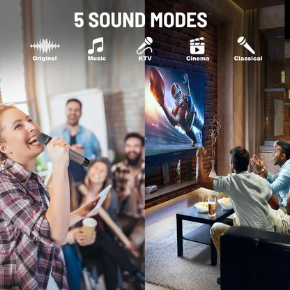 RHM K-222 Karaoke Machine with 2 UHF Wireless Microphones Stereo, Bluetooth Speaker Subwoofer Optical Fiber, Bluetooth, AUX, USB, PC, Suitable for Home Party, Meeting