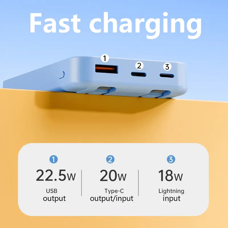 4-In-1 Bracket Magnetic Power Bank with Built-In Cable-Power Bank with Built-In Cable-Magnetic Power Bank 10000Mah with Phone Holder Wireless Portable Charger USB-C Cable Compatible Iphone 12 13 14 15 plus Pro Max Series