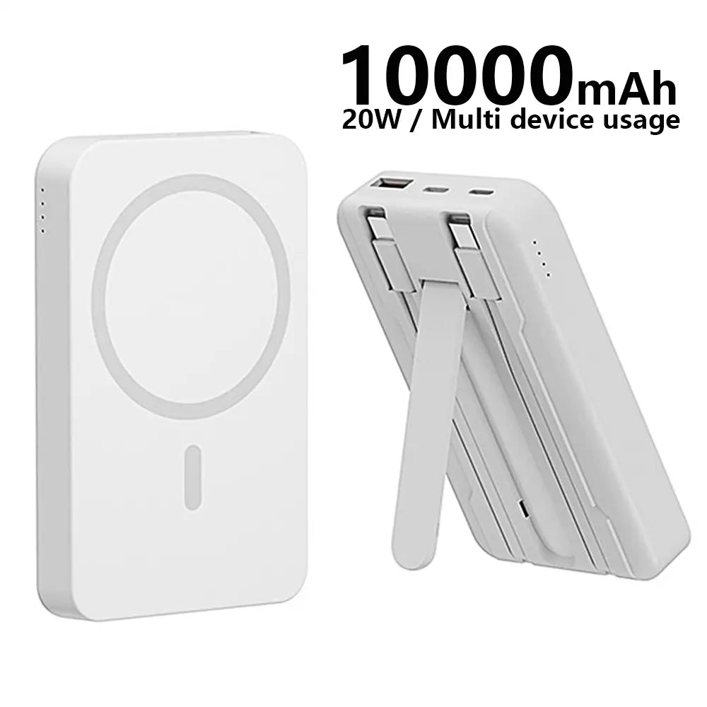 4-In-1 Bracket Magnetic Power Bank with Built-In Cable-Power Bank with Built-In Cable-Magnetic Power Bank 10000Mah with Phone Holder Wireless Portable Charger USB-C Cable Compatible Iphone 12 13 14 15 plus Pro Max Series