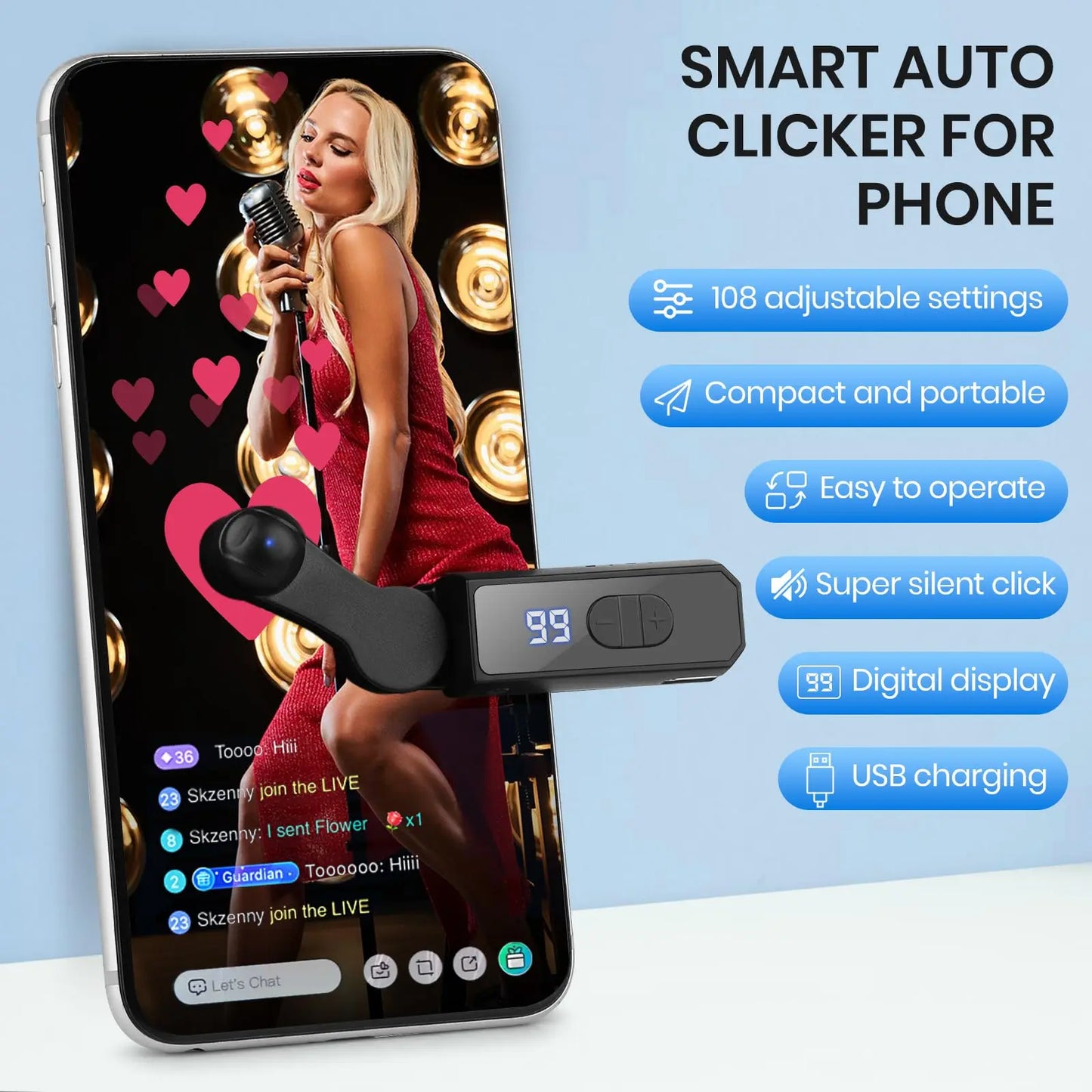 2026 Rechargeable Version Automatic Clicker - Auto Clicker Speed Tool – Fast Screen Tap Simulator for Smartphones and Controllers | Smart Trigger for Shopping, Rewards, Live Broadcast Likes and Tasks Portable Selfie #Summervibes