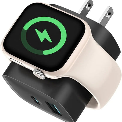 Charging Blocks for Apple Watch, 3-In-1 PD 20W USB C Charger Block with Built-In Wireless Watch Charging, Dual Ports Wall Charger Compatible with Iphone,Iwatch