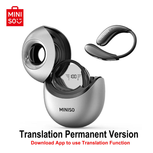 MINISO MS206 Wireless Translator BT V6.0 Earphones with APP Support 134 Languages, Earbuds with Microphone, Earhook, Sweatproof, Fast Charging, 48 Hours Playing Time, Compatible with IOS and Android, Black, Purple