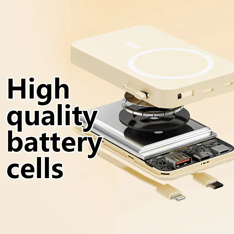 4-In-1 Bracket Magnetic Power Bank with Built-In Cable-Power Bank with Built-In Cable-Magnetic Power Bank 10000Mah with Phone Holder Wireless Portable Charger USB-C Cable Compatible Iphone 12 13 14 15 plus Pro Max Series